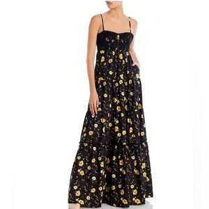 Bustier Black Floral Maxi Dress with Yellow Blooms